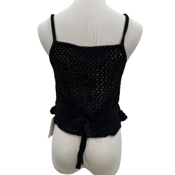 NWT For Love & Lemons Black Crochet Top with Ties - Picture 7 of 8